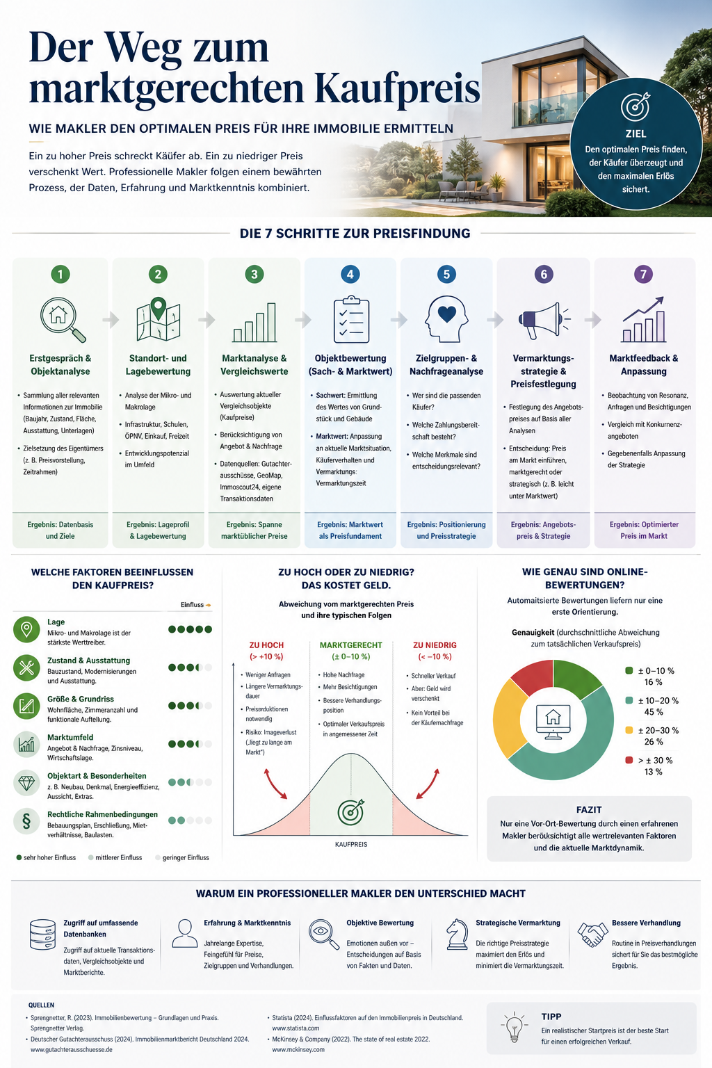 Der Weg zum marktgerechten Kaufpreis Infografik über den Weg zum marktgerechten Kaufpreis mit Schaubildern und Informationen.
